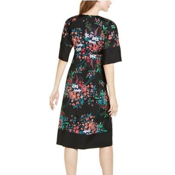 Trina Turk Black Floral Midi Fit & Flare Dress Sz 2 - Picture 8 of 13
